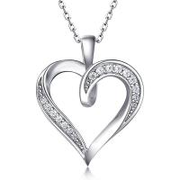 Collier de bijoux en argent , argent sterling 925, coeur, Plaqué de platine, pour femme & avec strass & creux Environ 16 pouce, Vendu par PC