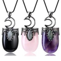 Gemstone Zinc Alloy Pendants, Natural Stone, with Zinc Alloy, antique silver color plated & Unisex 21x51-53mm 