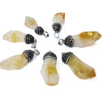 Natural Quartz Pendants, Citrine, with Rhinestone Clay Pave, Unisex, yellow 