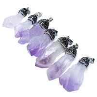 Natural Quartz Pendants, Amethyst, with Rhinestone Clay Pave, Unisex, purple 