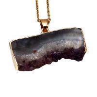 Natural Quartz Pendants, Amethyst, with Brass, irregular, gold color plated, Unisex, purple, 30-40x15-30mm 