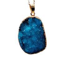 Natürliche Achat Anhänger Druzy, Eisquarz Achat, mit Messing, oval, goldfarben plattiert, unisex, blau, 20-30x30-40mm, verkauft von PC