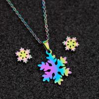 Fashion Stainless Steel Jewelry Sets, 304 Stainless Steel, Stud Earring & necklace, Snowflake, Vacuum Plating, 2 pieces & fashion jewelry & for woman, multi-colored, 20mm,10mm Approx 17.72 Inch 