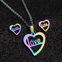 Fashion Stainless Steel Jewelry Sets, 304 Stainless Steel, Stud Earring & necklace, Heart, Vacuum Plating, 2 pieces & fashion jewelry & for woman, multi-colored, 20mm,10mm Approx 17.72 Inch 