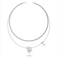 Zinc Alloy Necklace, with Moonstone, silver color plated, Double Layer & fashion jewelry & for woman, silver color, 21.9mm,12mm cm, 51 cm 