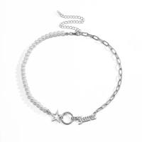 Collar de la joyería de titanio, Partículas de acero, con Perlas plásticas & fundición, con 5cm extender cadena, chapado en color de plata, para mujer, plateado, longitud:37 cm, Vendido por UD