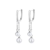 Huggie Hoop Drop Earring, argent sterling 925, avec Shell Pearl, Placage, bijoux de mode & pour femme, plus de couleurs à choisir, 44mm, Vendu par paire