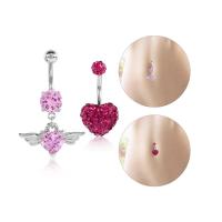 Anneau de ventre en acier inoxydable, acier inoxydable 316L, coeur, 2 pièces & pour femme & avec strass, plus de couleurs à choisir 13mm, 15mm, Vendu par fixé