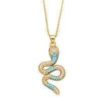 Collier en laiton cubique Zircon Micro Pave, avec 2 chaînes de rallonge, serpent, Placage de couleur d'or, pavé de micro zircon & pour femme & émail, plus de couleurs à choisir .7 pouce, Vendu par PC