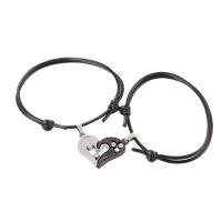 Pulseras para Parejas, Cordón de cera, con aleación de zinc, Esférico, chapado, 2 piezas & Ajustable & Joyería, Negro, 21mm,17mm, longitud:16-25 cm, Vendido por Par