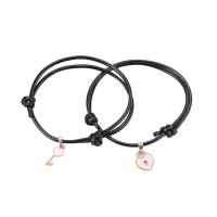 Pulseras para Parejas, Cordón de cera, con aleación de zinc, Esférico, chapado, 2 piezas & Ajustable & Joyería & esmalte, más colores para la opción, longitud:16-25 cm, Vendido por Par