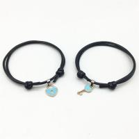 Pulseras para Parejas, Cordón de cera, con aleación de zinc, Esférico, chapado, 2 piezas & Ajustable & Joyería & esmalte, más colores para la opción, longitud:16-25 cm, Vendido por Par