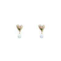 Boucle d'oreille en alliage de zinc en plastique perle, avec perle de plastique, coeur, couleur de haute qualité d'or plaqué, bijoux de mode & pour femme & émail, doré Vendu par paire