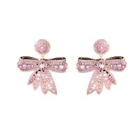 Cubic Zirconia Micro Pave Brass Earring, Bowknot, gold color plated, micro pave cubic zirconia & for woman 