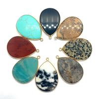 Gemstone Brass Pendants, Natural Stone, with Brass, Teardrop, gold color plated & Unisex 