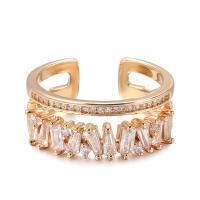 Brass Cuff Finger Ring, rose gold color plated, micro pave cubic zirconia & for woman, rose gold color, 8mm 