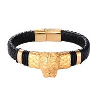 Cuero Pulsera, con acero inoxidable 316L, Perro, chapado, Joyería & longitud diferente para la opción & para hombre, más colores para la opción, Vendido por UD