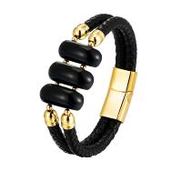 Cuero Pulsera, con Ágata negra & acero inoxidable 316L, chapado, Joyería & longitud diferente para la opción & para hombre, más colores para la opción, Vendido por UD