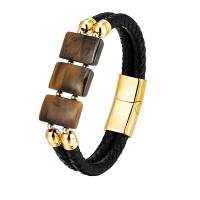 Cuero Pulsera, con Ojo de tigre & acero inoxidable 316L, chapado, Joyería & longitud diferente para la opción & para hombre, más colores para la opción, Vendido por UD