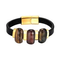 Cuero Pulsera, con Piedra natural & acero inoxidable 316L, chapado, Joyería & longitud diferente para la opción & para hombre, más colores para la opción, Vendido por UD