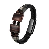 Cuero Pulsera, con Ojo de tigre & acero inoxidable 316L, chapado, Joyería & longitud diferente para la opción & para hombre, más colores para la opción, Vendido por UD