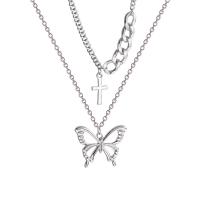 Zinc Alloy Necklace, with 6.2cm extender chain, Butterfly, high quality silver color plated, Double Layer & fashion jewelry & for woman, silver color, 25mm Approx 40.2 cm, Approx 47 cm 