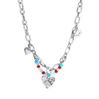 Collier de bijoux de titane, Acier titane, avec Acrylique, avec 6cm chaînes de rallonge, coeur, plaqué de couleur d'argent de bonne qualité, bijoux de mode & pavé de micro zircon & pour femme, argent Environ 40.3 cm, Vendu par PC