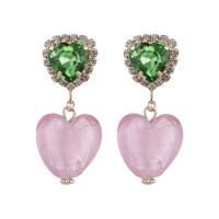 Lampwork Drop Earring, Zinc Alloy, with Lampwork, Heart, gold color plated, fashion jewelry & for woman & with rhinestone 41mm 