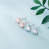 Sterling Silver Earring Drop Component, 925 Sterling Silver, Star, plated, DIY & micro pave cubic zirconia 0.75mm 