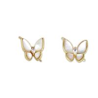 Cubic Zirconia Micro Pave Brass Connector, with White Shell, Butterfly, 18K gold plated & micro pave cubic zirconia 