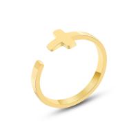 Titanstahl Manschette Fingerring, Kreuz, Vakuum-Ionen-Beschichtung, unisex, goldfarben, 7.5mm, Größe:7, verkauft von PC