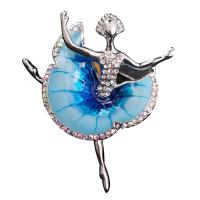 Broche de diamantes de imitación de la aleación de Zinc, Niña, chapado en color de plata, para mujer & esmalte & con diamantes de imitación, azul, 47x47mm, Vendido por UD