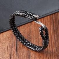 Cuero de PU Pulsera, con acero inoxidable 304, Serpiente, pulido, Joyería & para hombre, Negro, longitud:21 cm, Vendido por UD