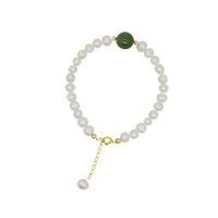 Bracelets de perles, perle d'eau douce cultivée, avec cristal, avec 5cm chaînes de rallonge, Rond, bijoux de mode & pour femme, blanc Environ 17 cm, Vendu par PC