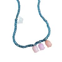 Los granos de cristal collar de esmalte, Cuentas de vidrio, con Acrílico, con 8cm extender cadena, Tulipán, Joyería & para mujer, azul, longitud:aproximado 34 cm, Vendido por UD