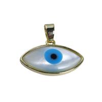 Fashion Evil Eye Pendant, Shell, with Brass, 18K gold plated, white 