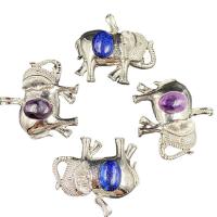 Gemstone Zinc Alloy Pendants, Natural Stone, with Zinc Alloy, Elephant & Unisex 58-60mm 