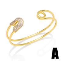 Brass Cuff Bangle, gold color plated & micro pave cubic zirconia & for woman 