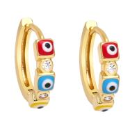 Evil Eye Earrings, Brass, gold color plated, micro pave cubic zirconia & for woman & enamel 