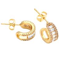 Cubic Zirconia Micro Pave Brass Earring, gold color plated, micro pave cubic zirconia & for woman 