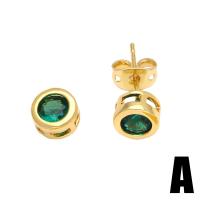 Cubic Zirconia Micro Pave Brass Earring, gold color plated & micro pave cubic zirconia & for woman, green  