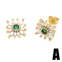 Cubic Zirconia Micro Pave Brass Earring, gold color plated & micro pave cubic zirconia & for woman, green 