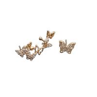 Asymmetric Earrings, Zinc Alloy, Butterfly, fashion jewelry & for woman & with rhinestone, golden, 10*13mm,30*15mm 