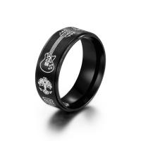 Acier inoxydable 304 bague, guitare, Placage de couleur noire de plumbum, bijoux de mode & normes différentes pour le choix & pour homme, noire, 7.3mm Vendu par PC