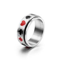 Acier inoxydable 304 bague, Poker, poli, bijoux de mode & normes différentes pour le choix & pour homme & émail, noir et rouge, 7.5mm Vendu par PC