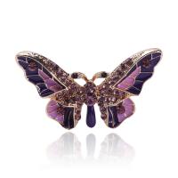 Broche de diamantes de imitación de la aleación de Zinc, Mariposa, chapado en color dorado, Joyería & para mujer & esmalte & con diamantes de imitación, más colores para la opción, 53x33mm, Vendido por UD