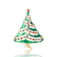 Broche Joyería Navidad, aleación de zinc, Árbol de Navidad, chapado en color dorado, para mujer & esmalte & con diamantes de imitación, verde, 41x53mm, Vendido por UD