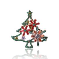 Broche de diamantes de imitación de la aleación de Zinc, Árbol de Navidad, chapado en color dorado, Joyería & para mujer & con diamantes de imitación, más colores para la opción, 40x42mm, Vendido por UD