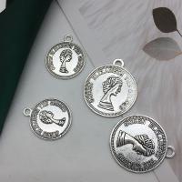 Zinc Alloy Jewelry Pendants, Flat Round, antique silver color plated, DIY 