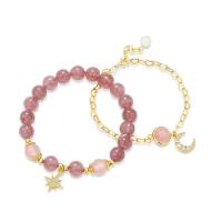 Bracelets quartz, Alliage de cuivre, avec Strawberry Quartz, 14K rempli d’or, bijoux de mode & styles différents pour le choix & pavé de micro zircon & pour femme Environ 7.28 pouce, Vendu par PC